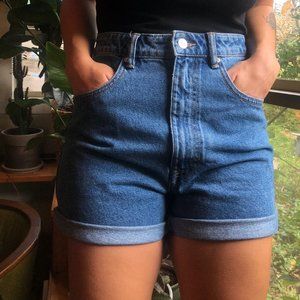 Zara High Wasted Blue Mom Jean Shorts